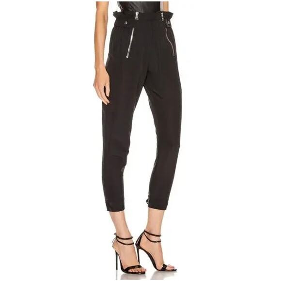 EUC RtA Leon Black Paperbag Waist Zip Ankle Pants S Small Jogger Trousers Silver - Picture 5 of 16